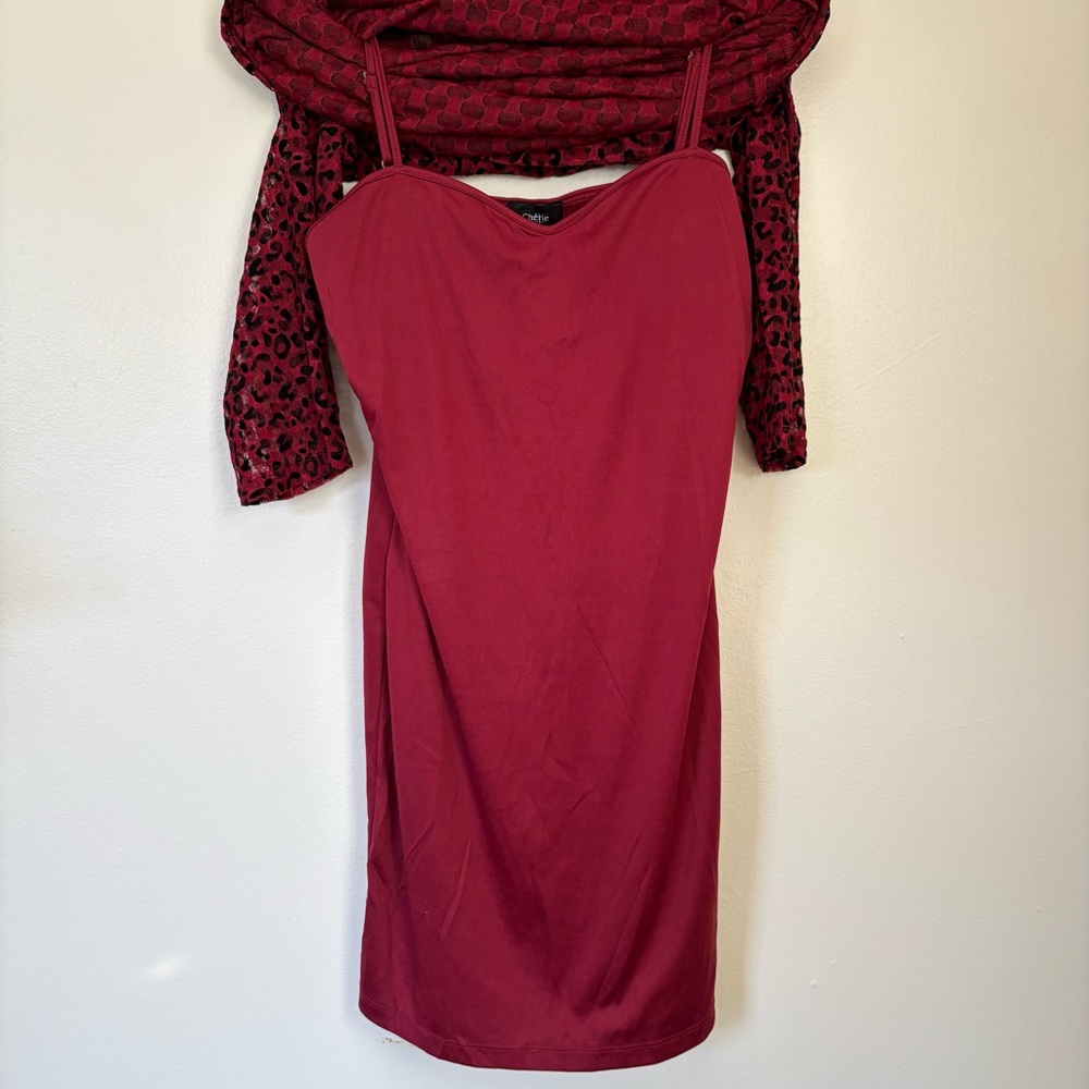 Cherie LA Red Velvet Sheer Animal Print Dress Size Large NWT - Picture 9 of 13